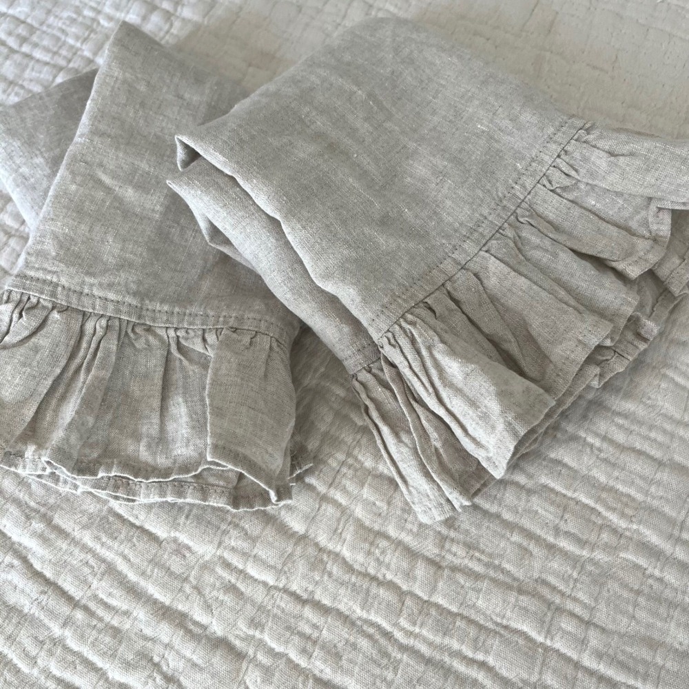 2 100% Linen‎ Ruffle Kitchen Towels - Picture 2 of 9
